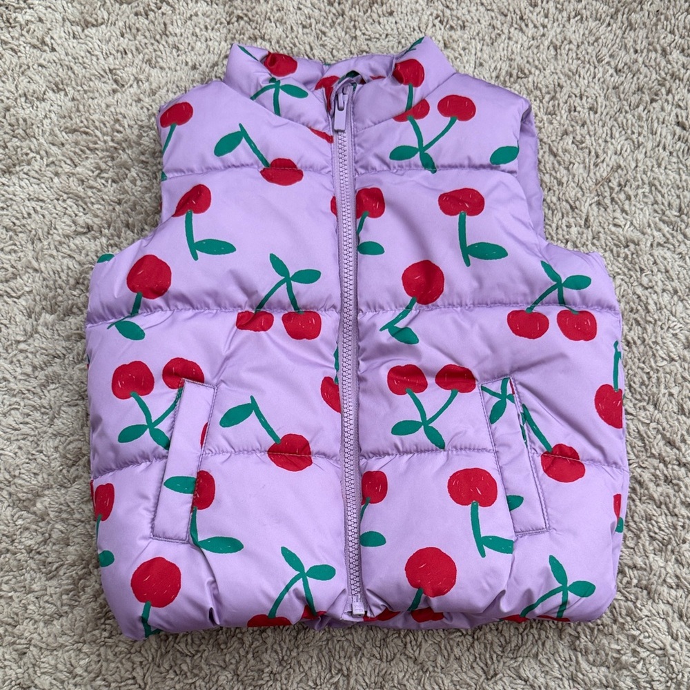 Old Navy Kids Cherry Print Puffer Vest - Purple and Red